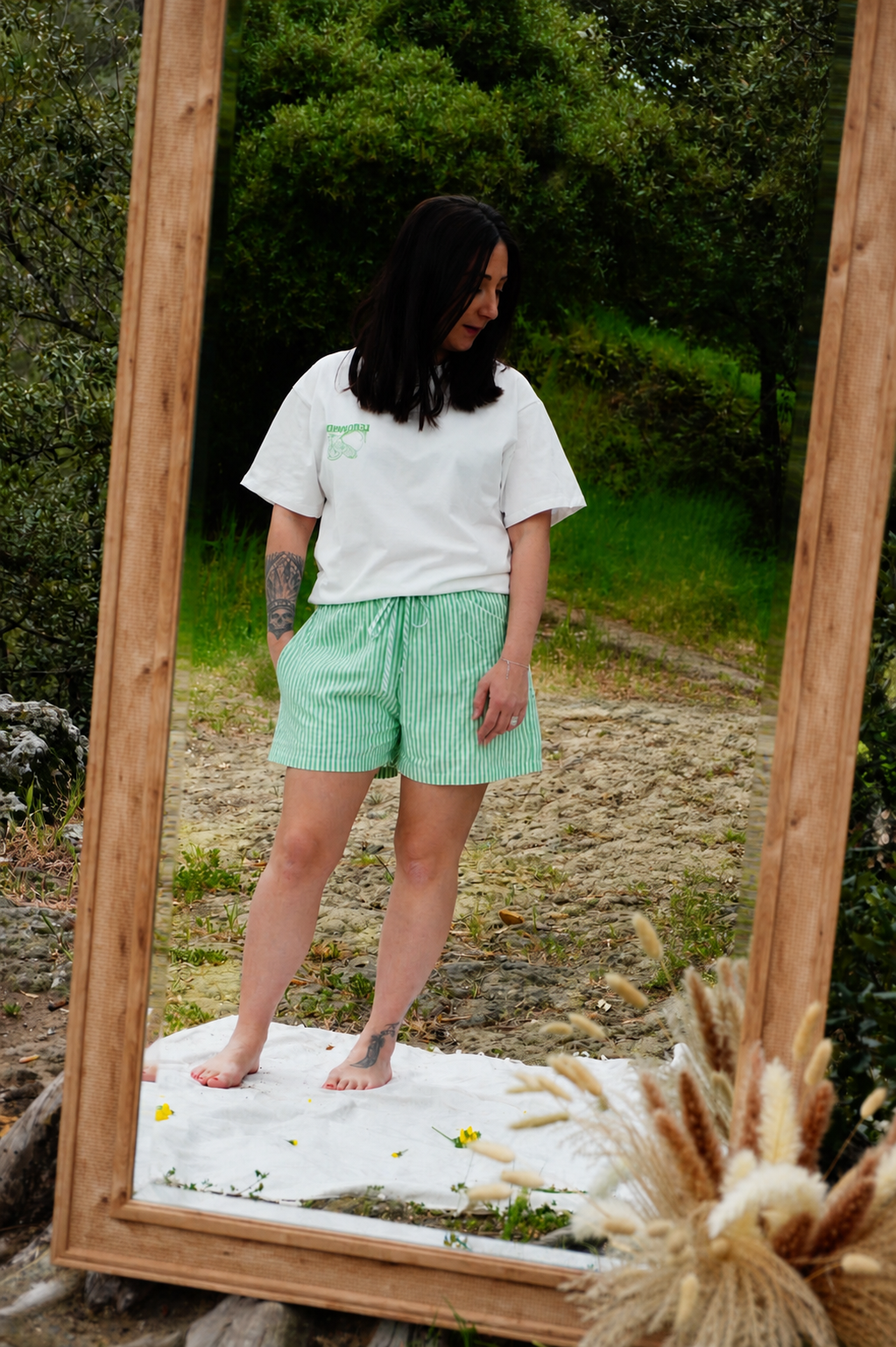Short rayé Vert Maman